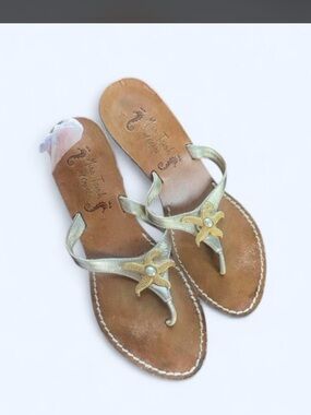 VTG size 38 Metallic Gold Starfish Thong Sandals by Miss Trish